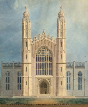 Library and Chapel, University of Michigan, Ann Arbor by Alexander Jackson Davis Oil Painting