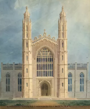 Library and Chapel, University of Michigan, Ann Arbor by Alexander Jackson Davis Oil Painting