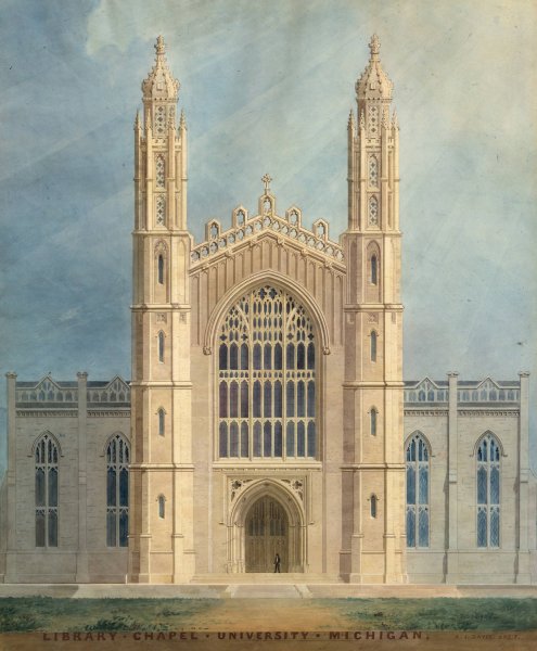 Library and Chapel, University of Michigan, Ann Arbor  by Alexander Jackson Davis - Hand-Painted Oil Painting Reproduction