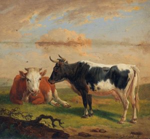 Cows in the Pasture by Alexander Johann Dallinger Von Dalling Oil Painting