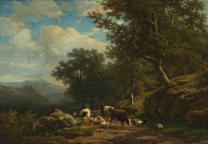Landscape with a Peasant and His Flock by Alexander Joseph Daiwaille Oil Painting
