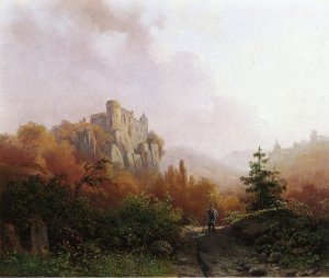 Summer: A Peasant on a Rocky Path, a Ruin in the Background by Alexander Joseph Daiwaille Oil Painting