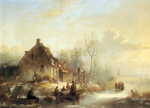 Main Product Photo of Picnic on a Frozen Lake Painting by Alexander Joseph Wittevronghel
