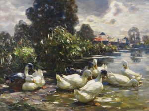 Acht Enten am Wasser by Alexander Koester Oil Painting