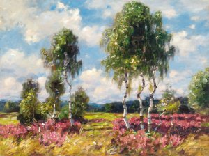 Birches in a heath landscape, Viktring Oil painting by Alexander Koester