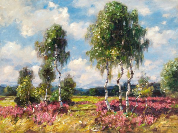 Birches in a heath landscape, Viktring  by Alexander Koester - Hand-Painted Oil Painting Reproduction