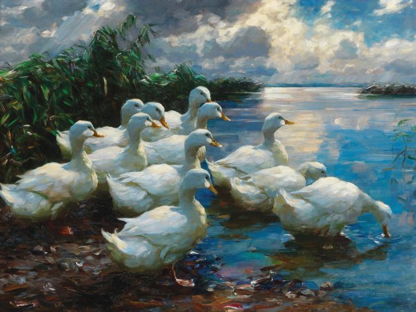 Main Product Photo of Ducks by a lake Painting by Alexander Koester