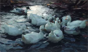 Ducks Feeding by Alexander Koester - Oil Painting Reproduction