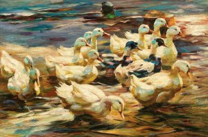 Ducks Getting Out of the Water by Alexander Koester Oil Painting