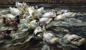 Ducks in a Pond by Alexander Koester Oil Painting