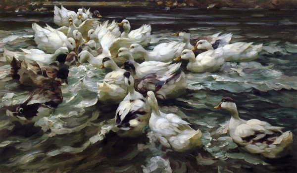 Main Product Photo of Ducks in a Pond Painting by Alexander Koester