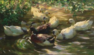 Ducks on a Pond by Alexander Koester Oil Painting
