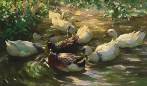 Ducks on a Pond by Alexander Koester Oil Painting
