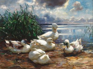 Ducks on Lake Chiemsee in a Brewing Storm by Alexander Koester Oil Painting