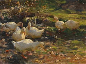 Enten am Brunnele by Alexander Koester Oil Painting