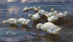 Enten am Seeufer Oil painting by Alexander Koester