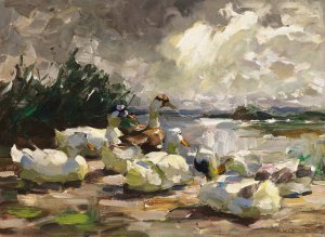 Enten am Ufer by Alexander Koester Oil Painting