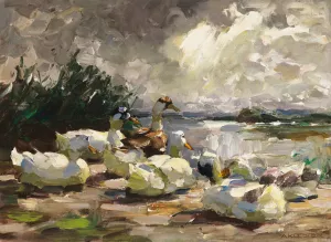 Enten am Ufer by Alexander Koester Oil Painting