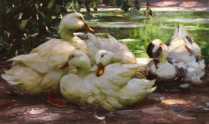 Enten am Ufer by Alexander Koester Oil Painting