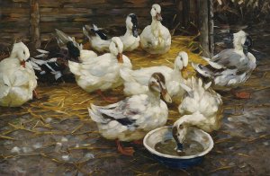Enten im Stroh by Alexander Koester Oil Painting