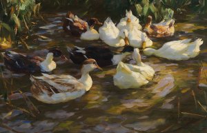 Enten im Teich by Alexander Koester Oil Painting