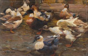 Enten vor dem Stall by Alexander Koester Oil Painting