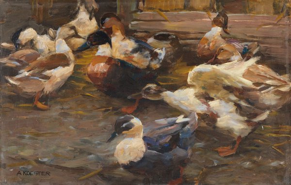 Main Product Photo of Enten vor dem Stall  Painting by Alexander Koester