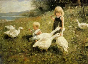 Gansefutterung Oil painting by Alexander Koester