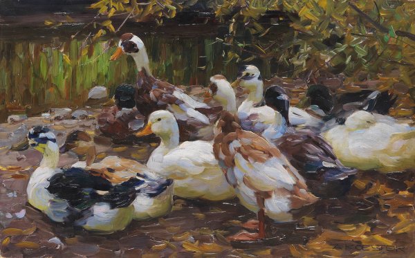 Meine Enten  by Alexander Koester - Hand-Painted Oil Painting Reproduction