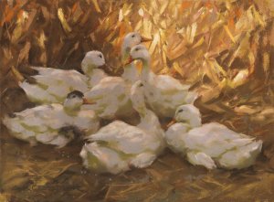 Sechs Enten im Stroh by Alexander Koester Oil Painting