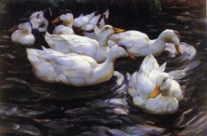 Six Ducks in a Pond by Alexander Koester Oil Painting