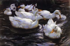 Six Ducks in a Pond Oil painting by Alexander Koester