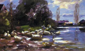 Twelve Ducks Setting Out by Alexander Koester - Oil Painting Reproduction