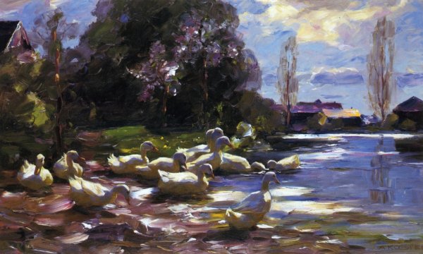Main Product Photo of Twelve Ducks Setting Out Painting by Alexander Koester