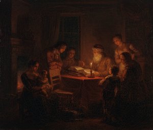 Jewish Rabbi Reading The Bible To His Family by Alexander Laureus Oil Painting