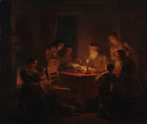 Jewish Rabbi Reading The Bible To His Family by Alexander Laureus Oil Painting