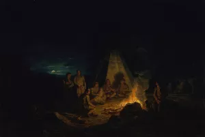 Laplanders Around A Fire by Alexander Laureus Oil Painting