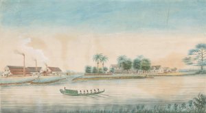 Gezicht op de suikerplantage Catharina Sophia vanaf het water by Alexander Ludwich Brockmann Oil Painting