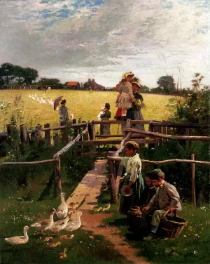 At The Stile by Alexander M. Rossi Oil Painting