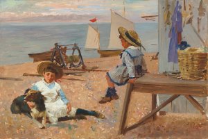 A summer's day on the beach by Alexander Mark Rossi Oil Painting