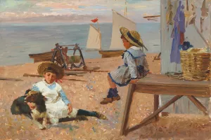 A summer's day on the beach by Alexander Mark Rossi Oil Painting