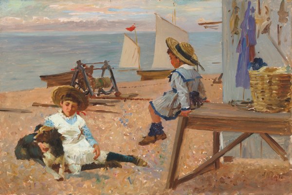 A summer's day on the beach by Alexander Mark Rossi - Hand-Painted Oil Painting Reproduction