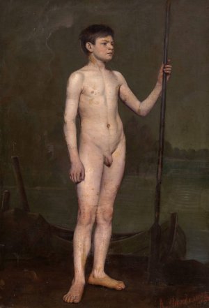 Boy with an oar by Alexander Nikanorovich Novoskoltsev Oil Painting