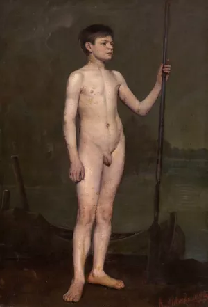 Boy with an oar by Alexander Nikanorovich Novoskoltsev Oil Painting
