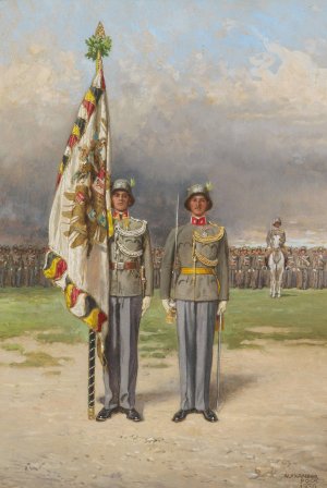 Leutnant und Fahnentrager des Gardebataillons by Alexander Pock Oil Painting