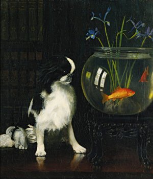 Japanese Chin And Goldfish by Alexander Pope Jr. Oil Painting