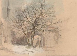Hof van het Sint Antoniusklooster te Maastricht, in de winter by Alexander Schaepkens Oil Painting