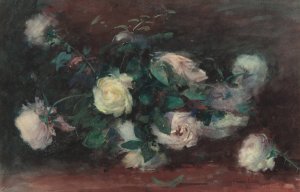 Still Life with White Roses by Alexander Theobald Van Laer Oil Painting