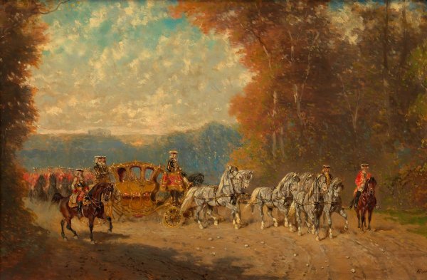 Main Product Photo of Ausfahrt eines Hofgalawagens mit Garde  Painting by Alexander Von Bensa