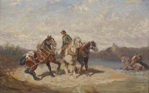 Treidelpferde an der Donau by Alexander Von Bensa Oil Painting